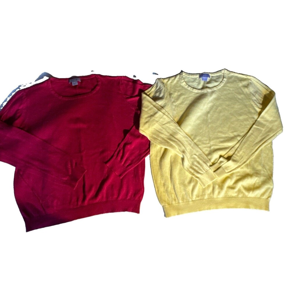 2 Laura Scott lightweight thin sweaters pullover l/s crewneck hot pink yellow